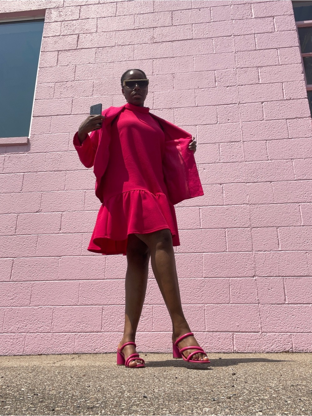 Hot Pink Drop-Waist Ruffle Hem Dress - Picture 2 of 6